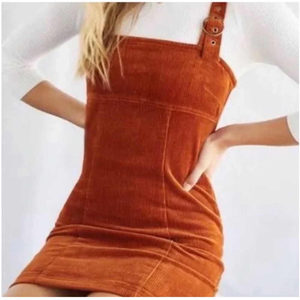 NWT Forever 21 Orange Corduroy Overall Dress